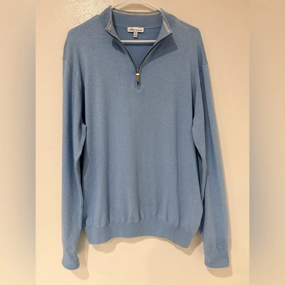 Peter Millar Blue Quarter Zip Cotton Blend Pullover Long Sleeve Shirt Size XL